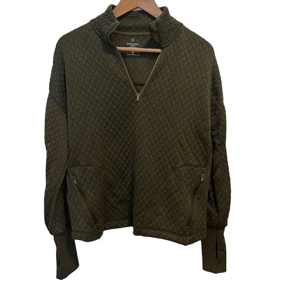 Sweaty Betty Quilted Quarter Zip Sweatshirt Olive Green Size XS